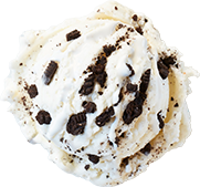 A photo of a scoop of Marble Slab Creamery's cookies n' cream ice cream